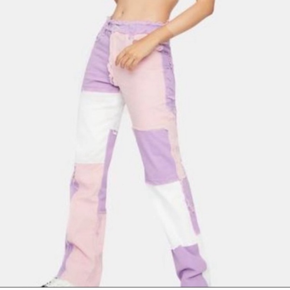 Fun Pastel Distressed Patchwork Jeans - Picture 5 of 5